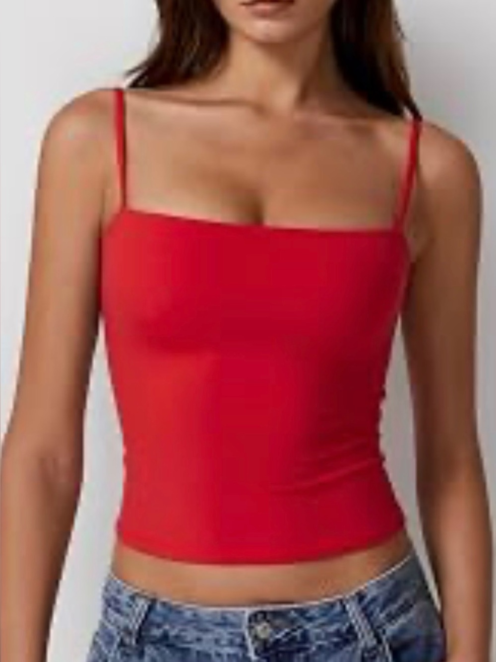 Women's Red Square-Neck Spaghetti Strap Tank Top